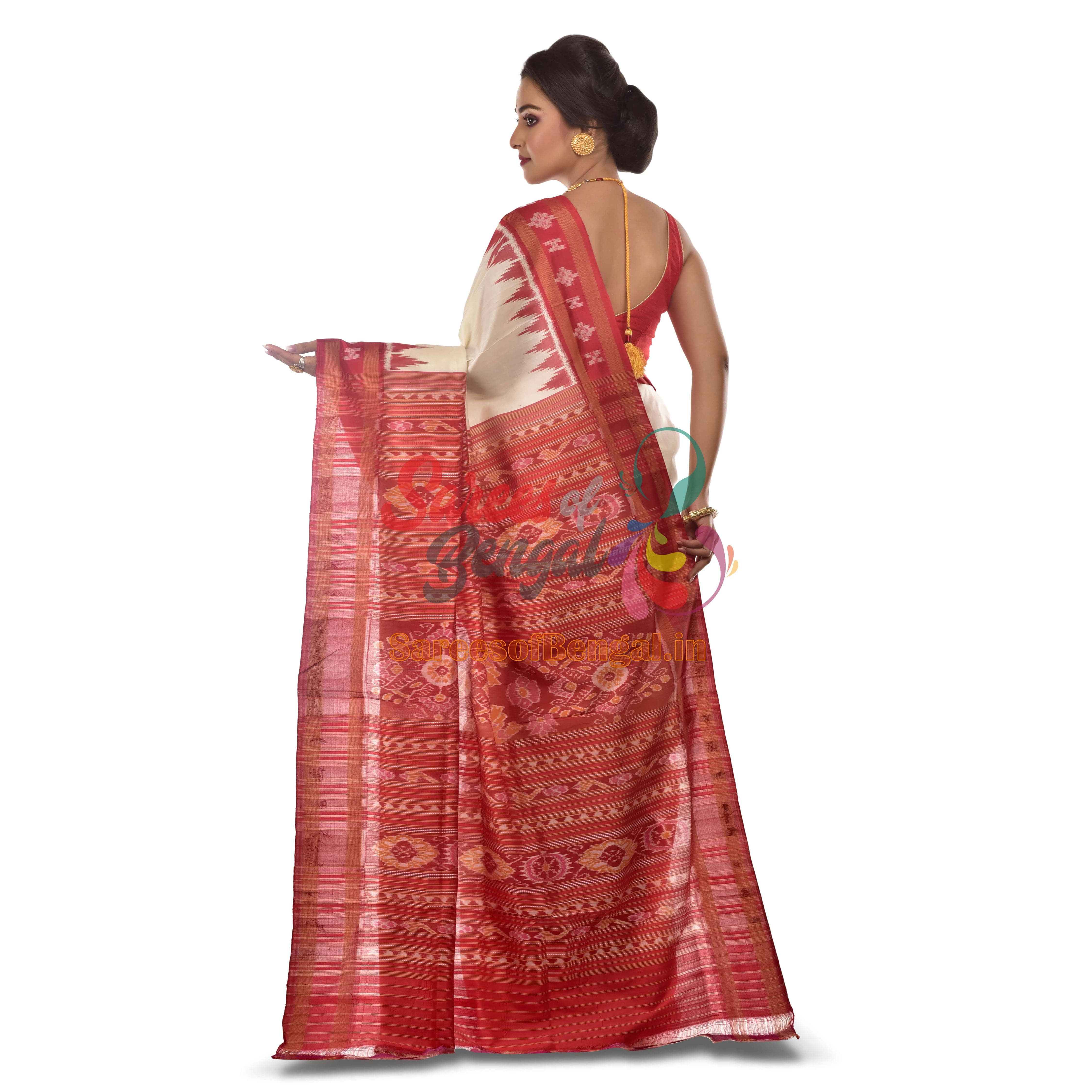 Red & White Ikkat Silk Saree