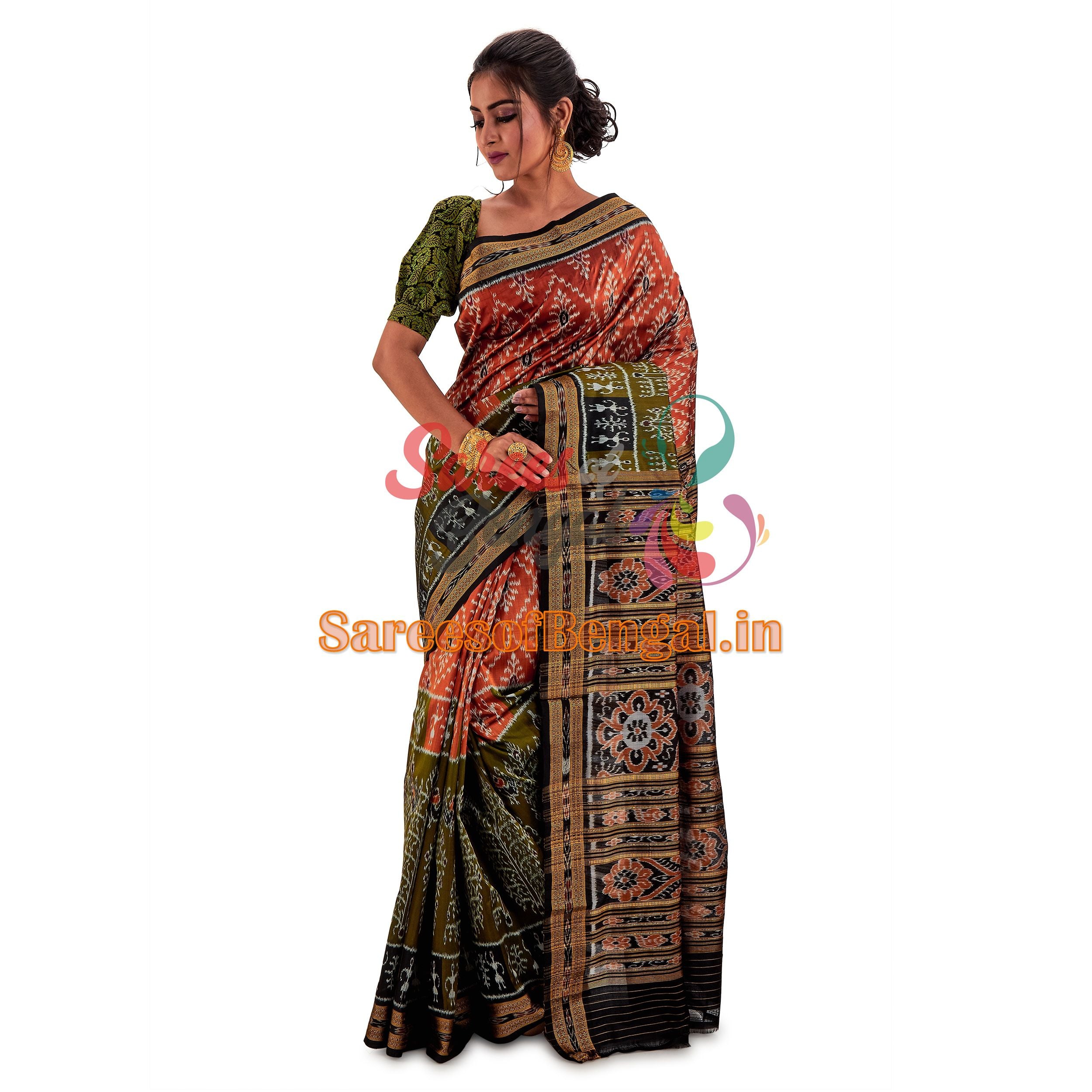 Bicoloured Khandua Ikkat Patta Saree