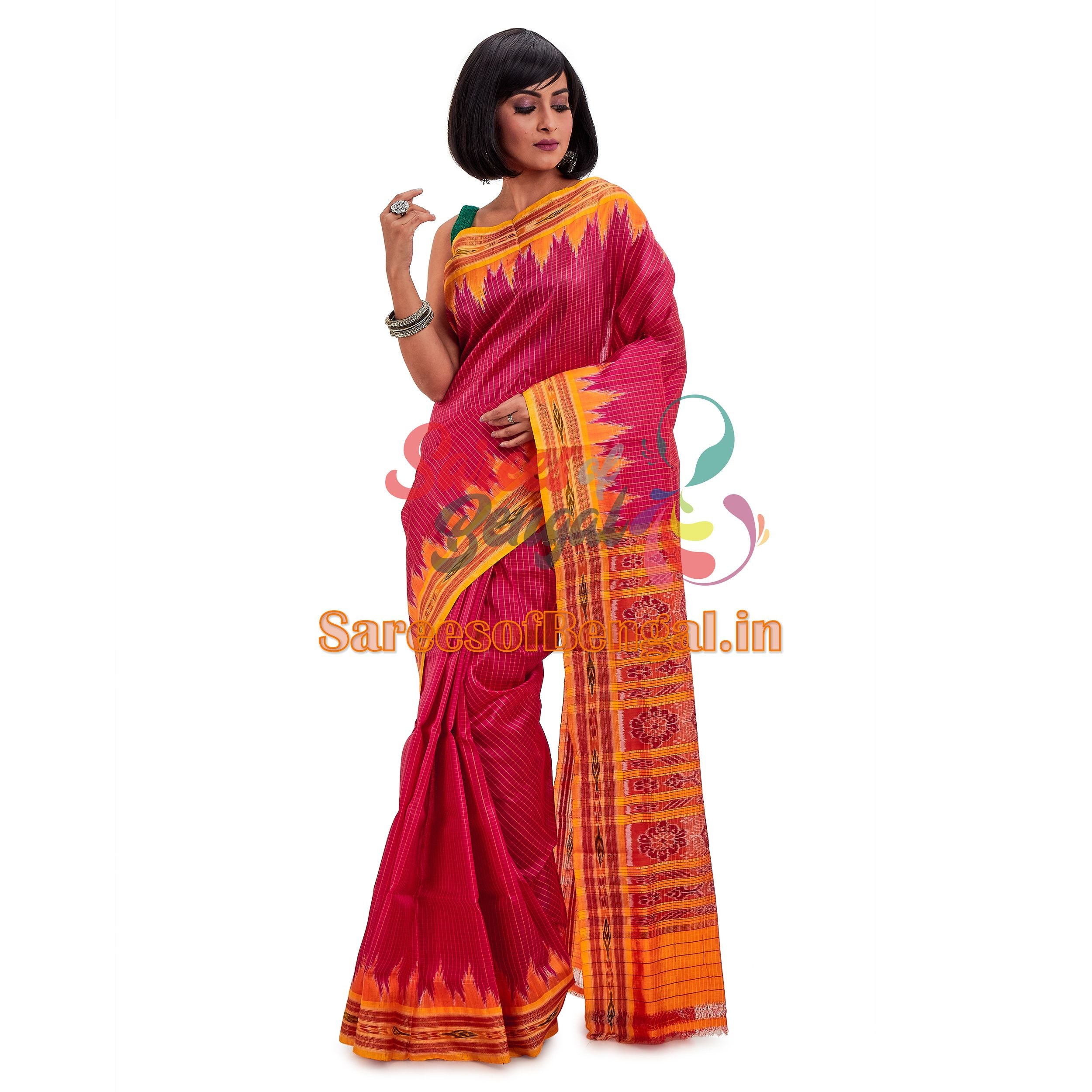 Checkered Khandua Ikkat Silk Saree