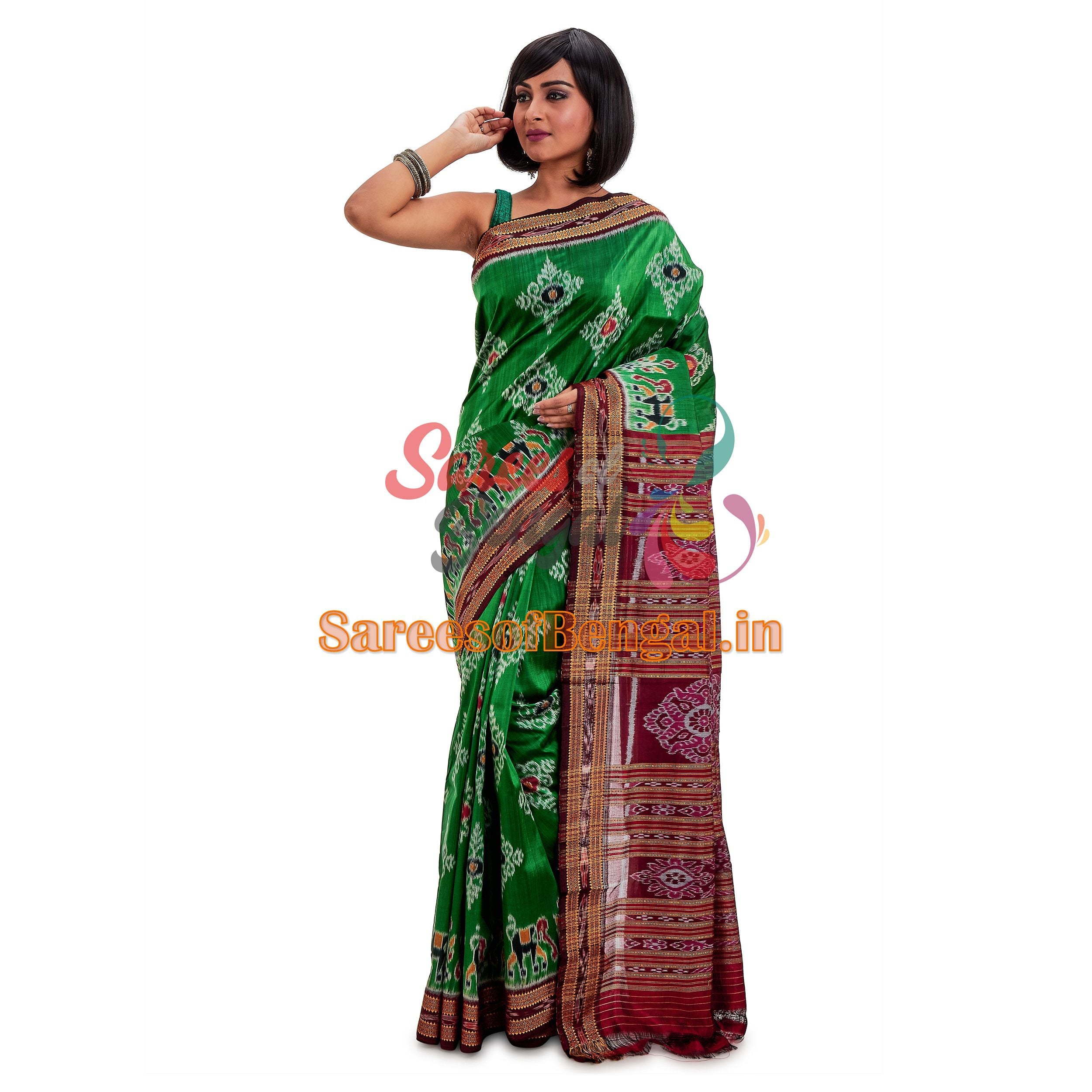 Elegant Elephant Motif Ikkat Silk Saree